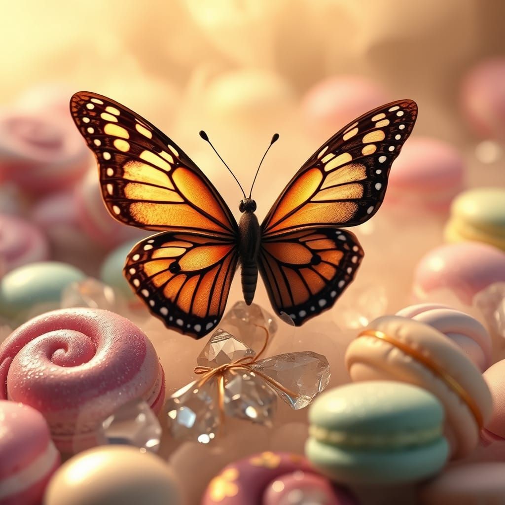 Delicate Butterfly in Whimsical Candy Wonderland