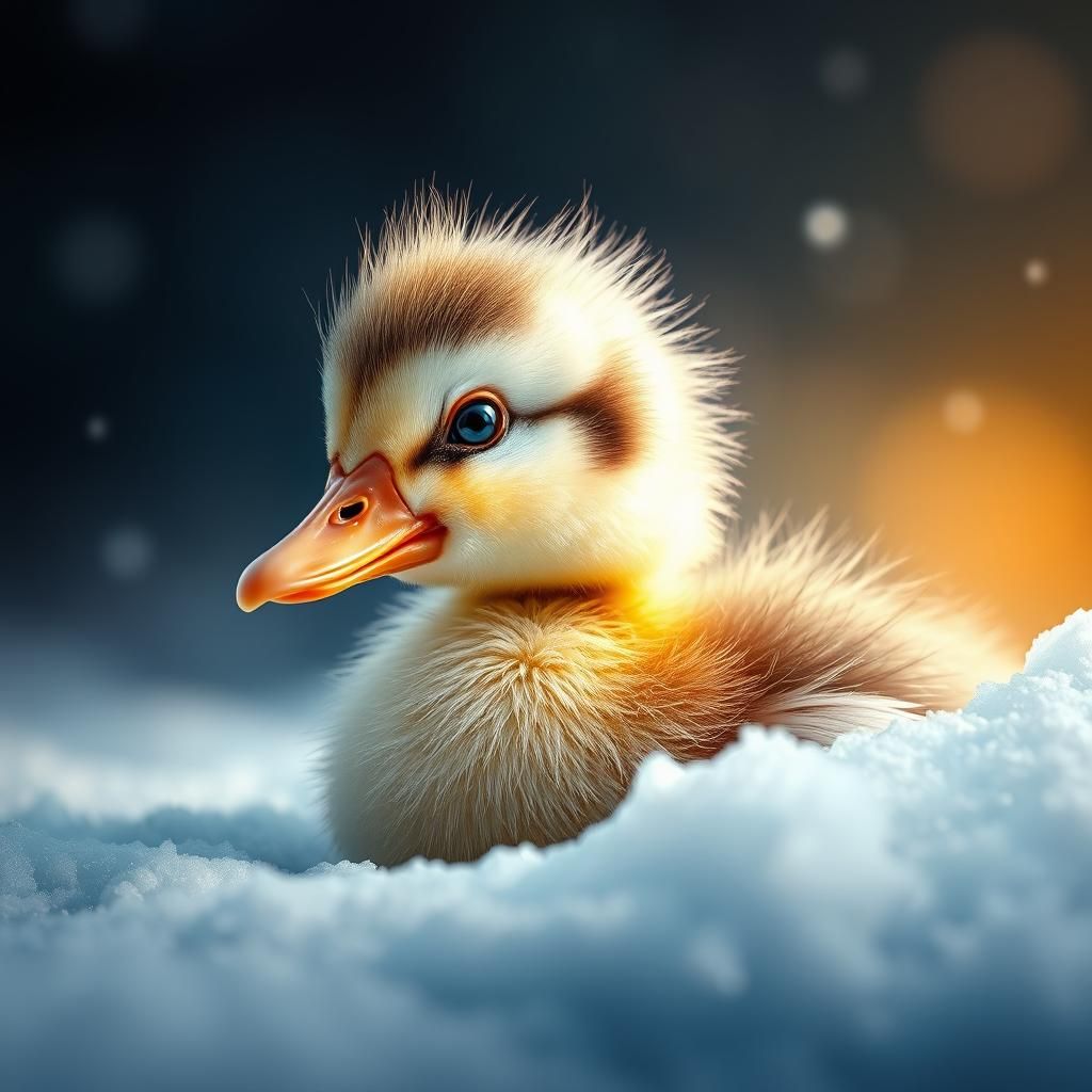 Cute Duckling in Snow, Hyperrealistic Splash Art