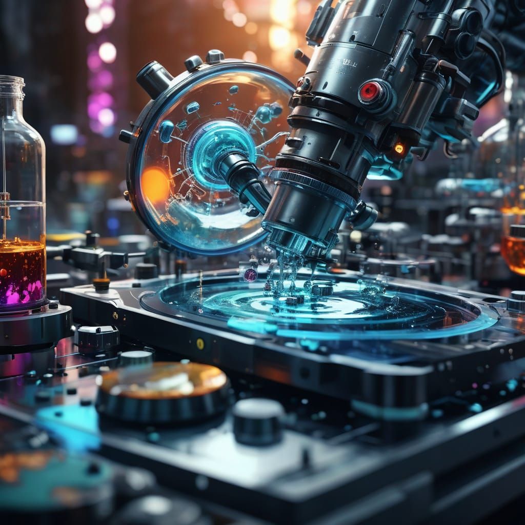 Scientist Using Sonication Equipment in Splash Art Style