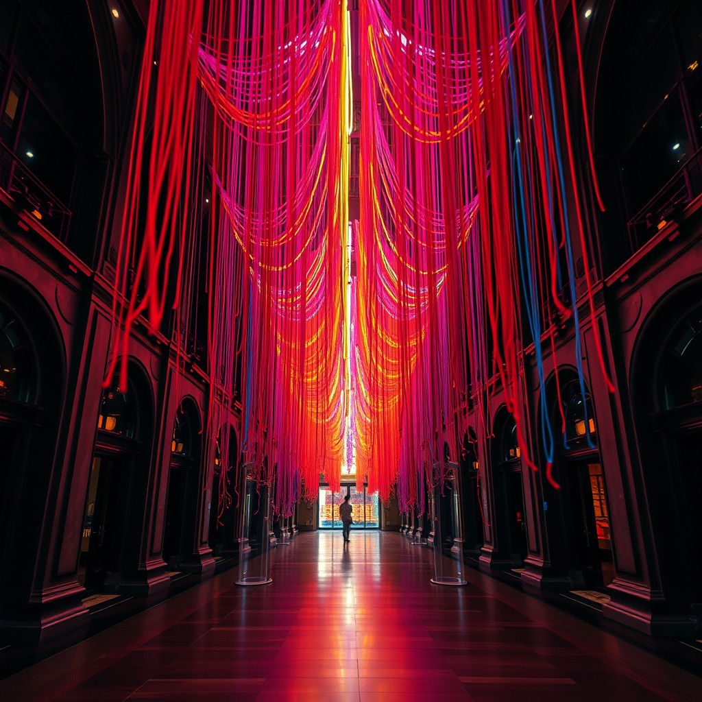 Colorful Boolean String Art Installation in HDR