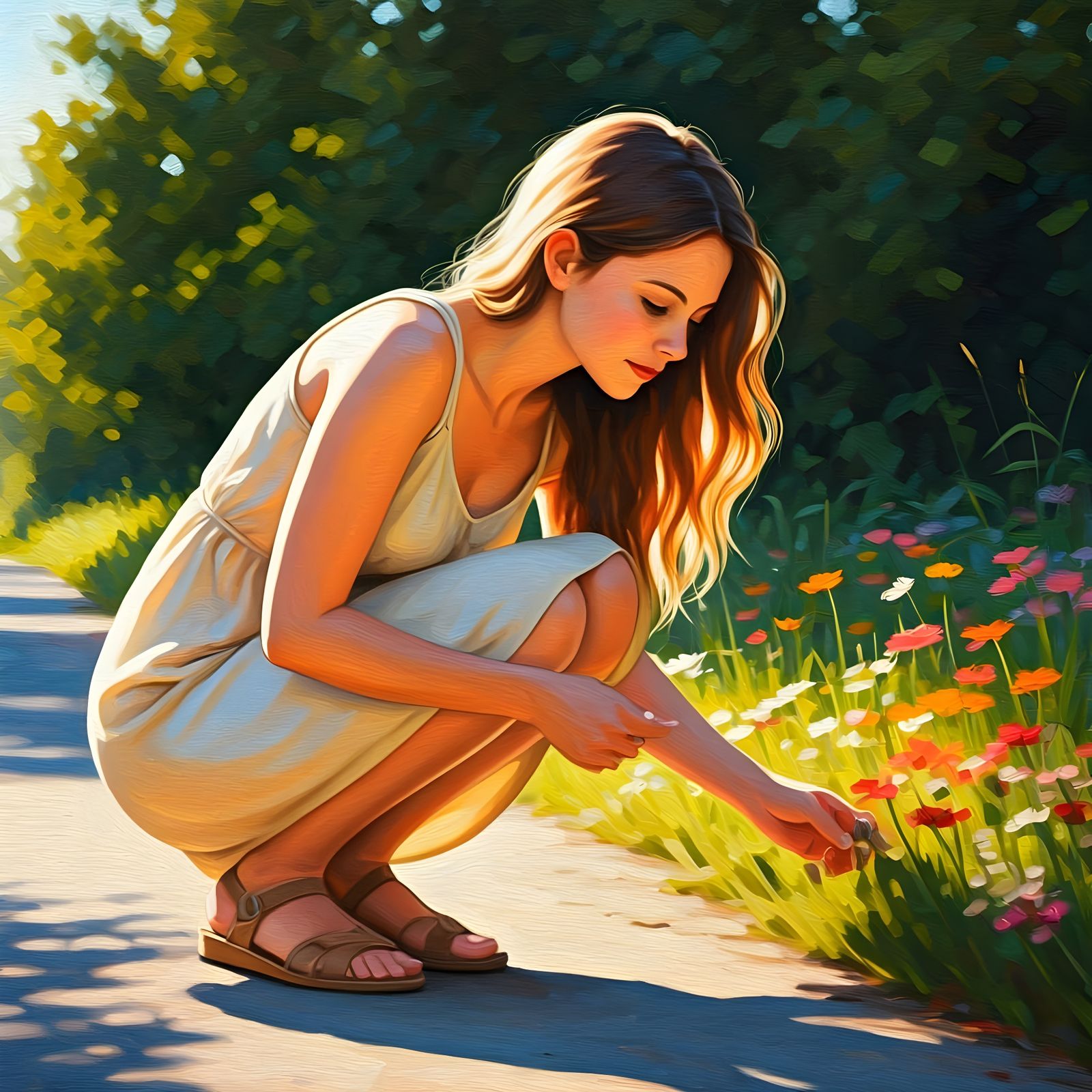 Serene Summer Moment in Whimsical Oil Painting Style