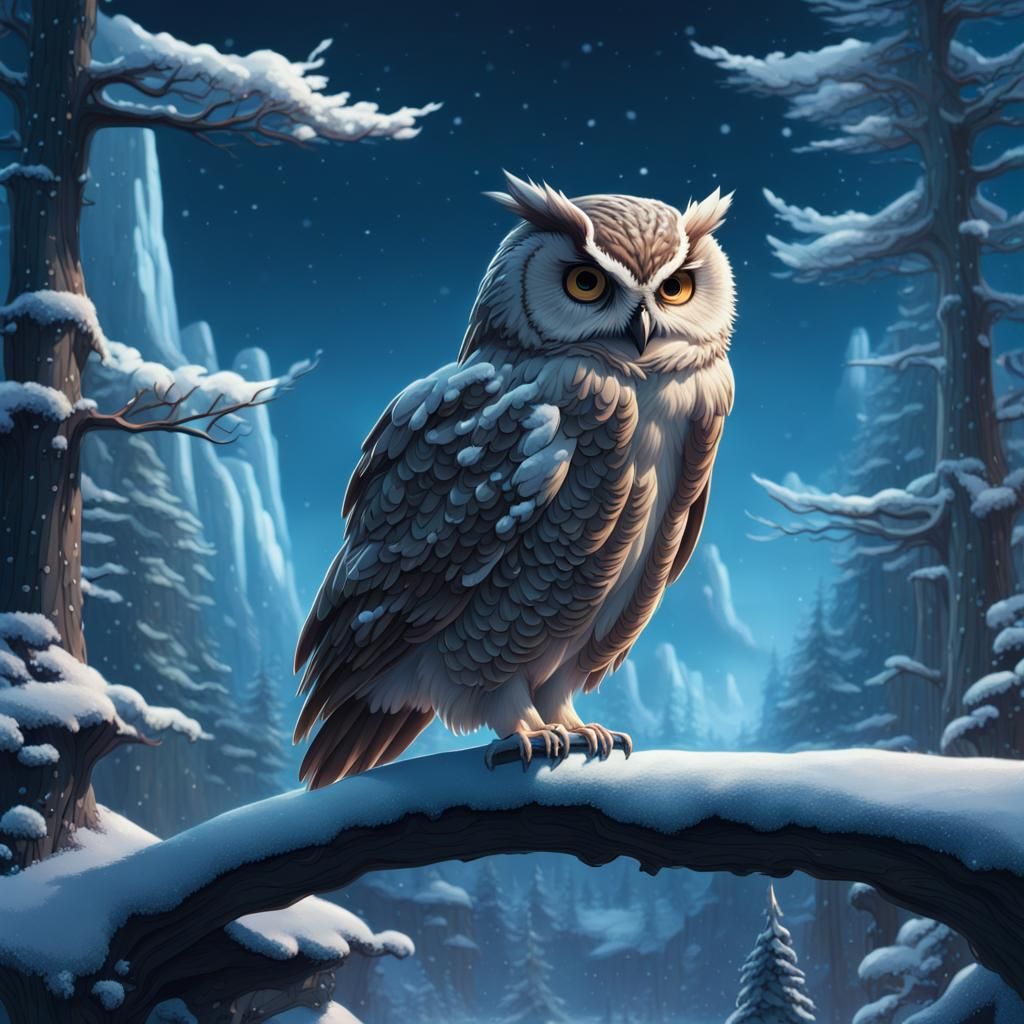 Winter Owl in Studio Ghibli Style