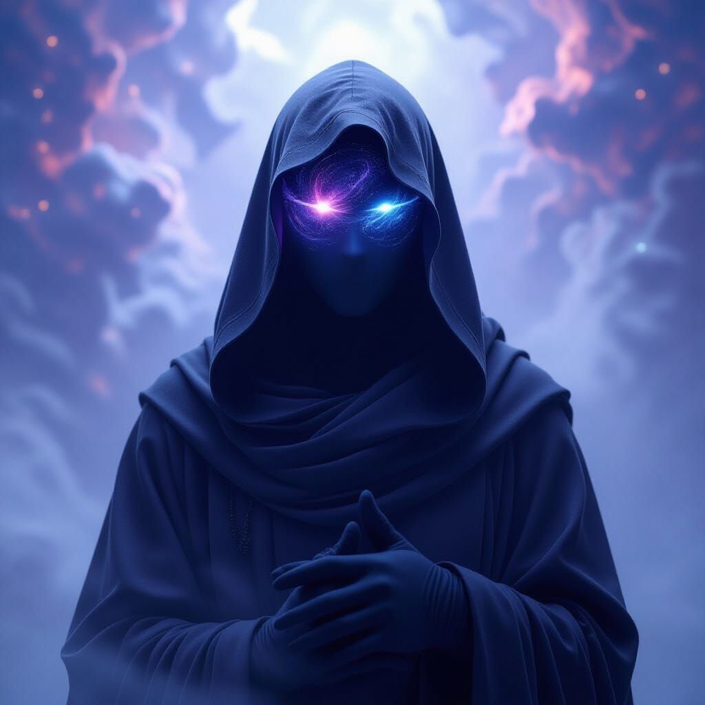 Hooded Oracle With Galaxy Glass Eyes