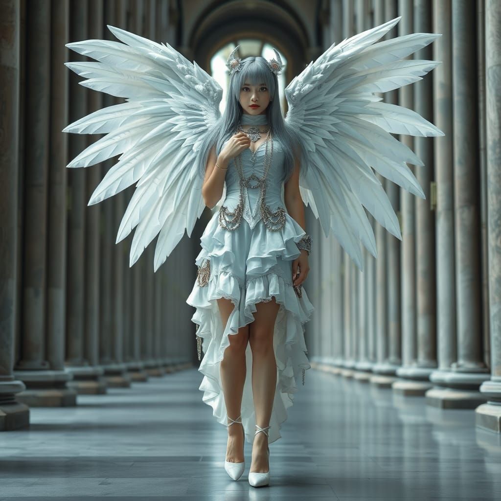 Celestial Gothic: Chinese Girl with Angelic Wings