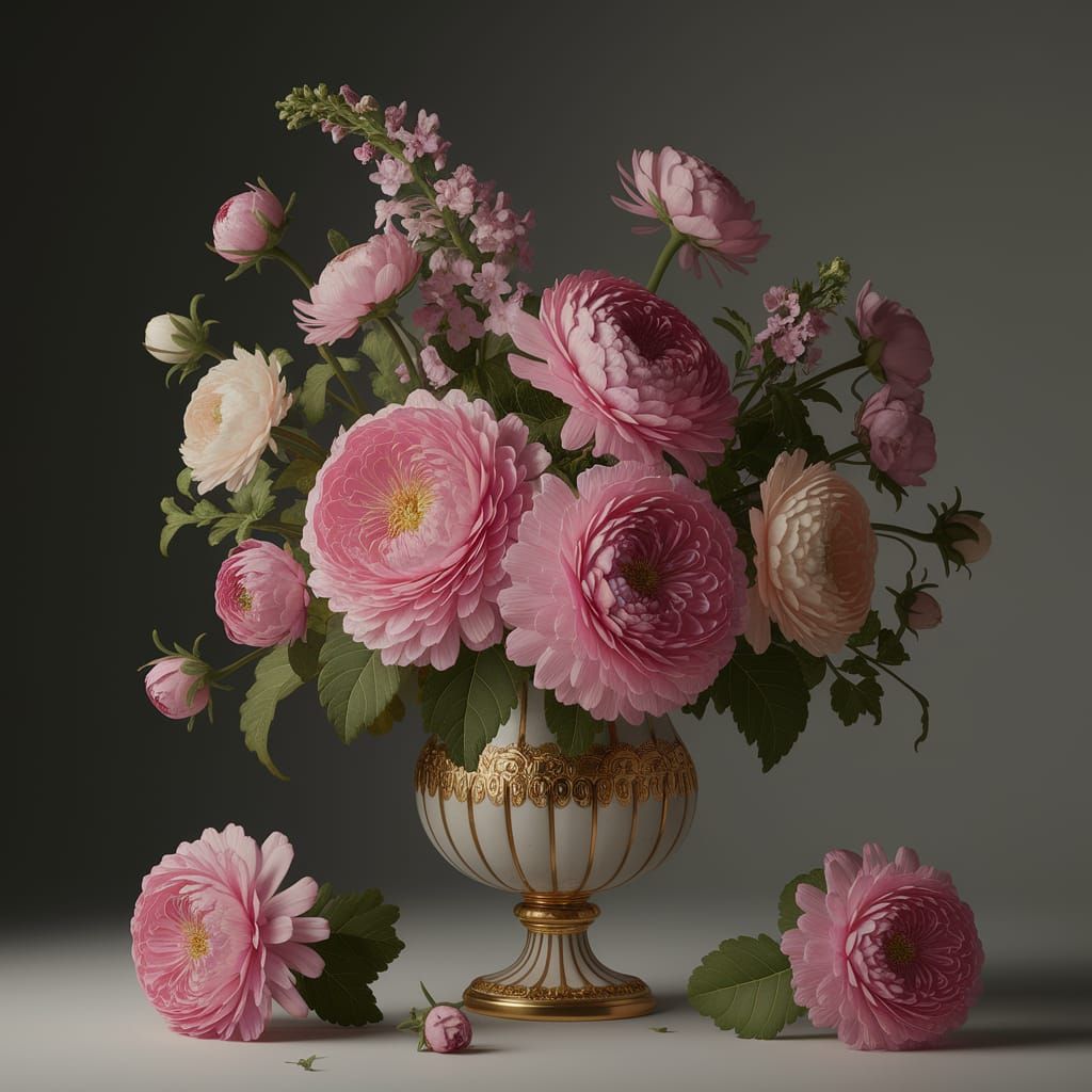 Hyperdetailed Flowers in Vintage Vase