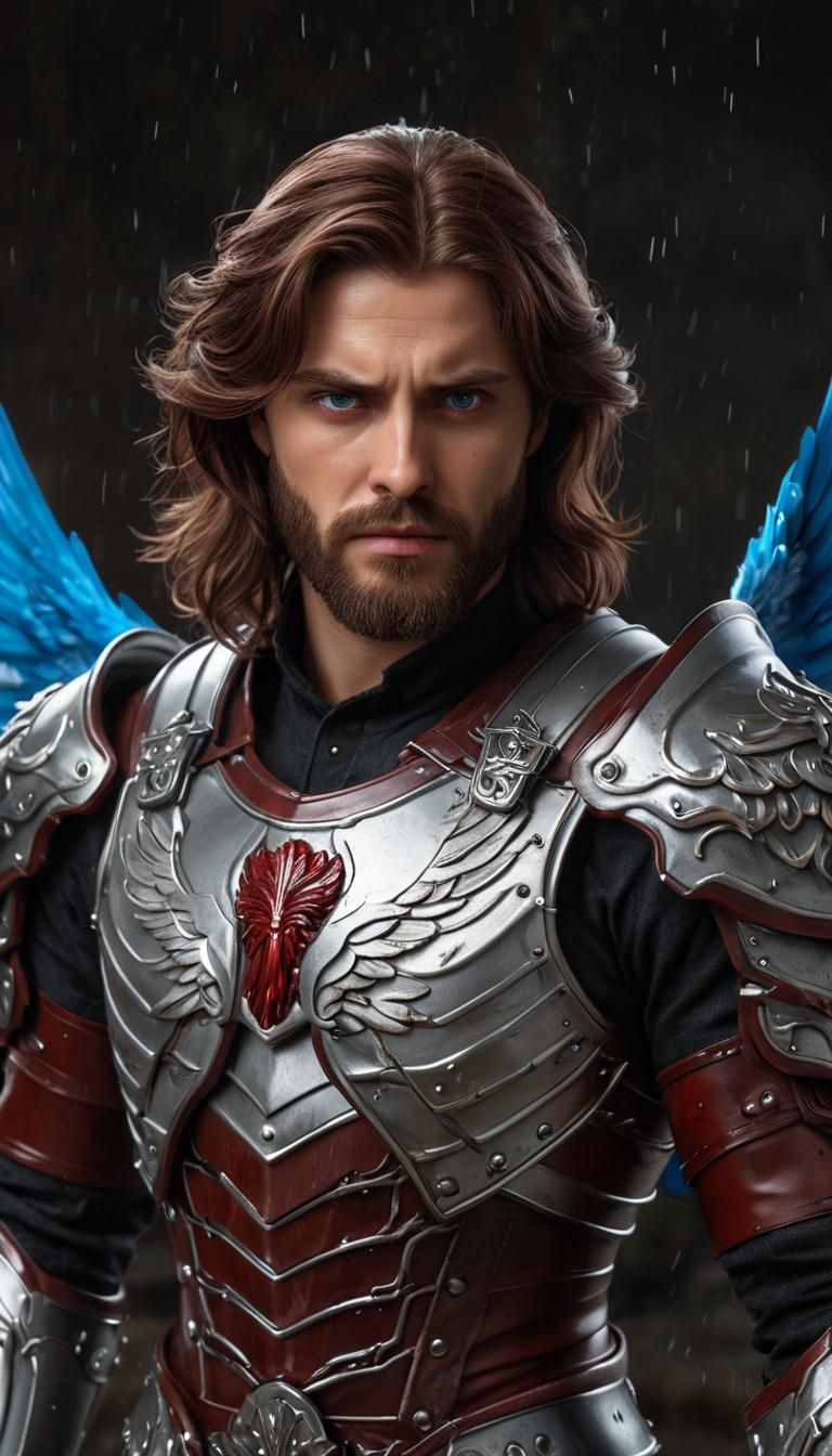 Manly Mahogany Brown Hair and Groomed Beard, Expressive Blue...