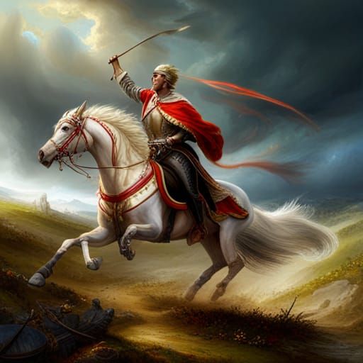 Knight in Gold Armor at Sunrise, Fantasy Art