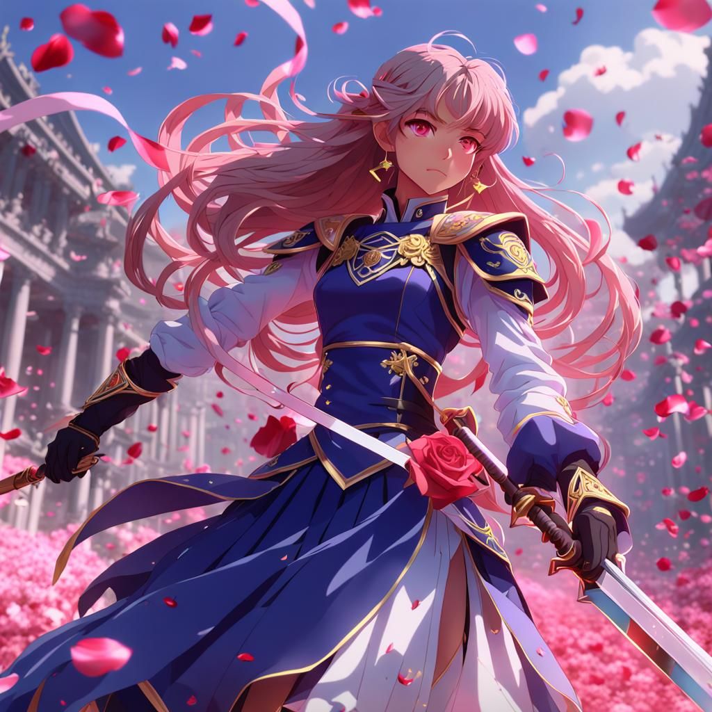 Utena Tenjou with Sword and Rose Petals in 3D Anime Art