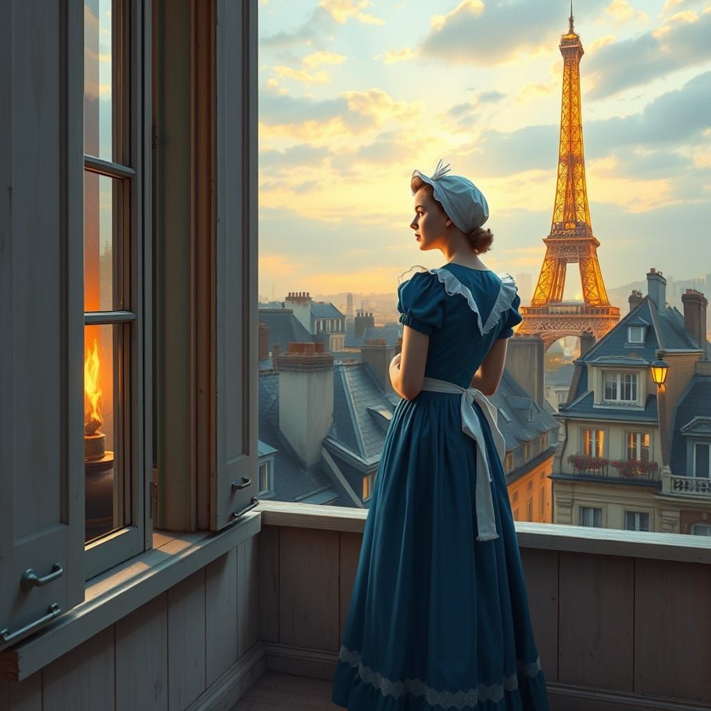 French Maid's Parisian Reflection: A Nostalgic Moment of Won...