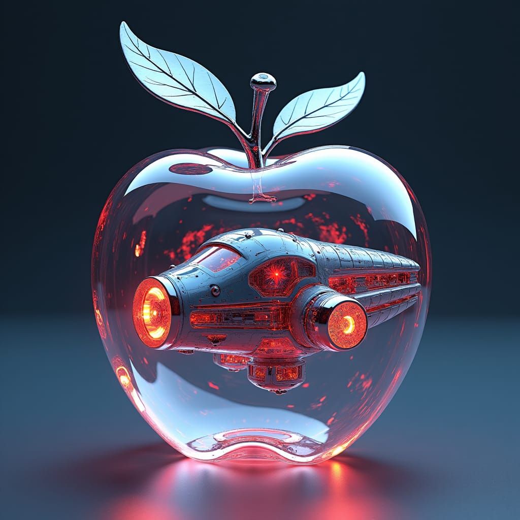 Starship in Glass Apple: 3D Anime Sci-Fi Art
