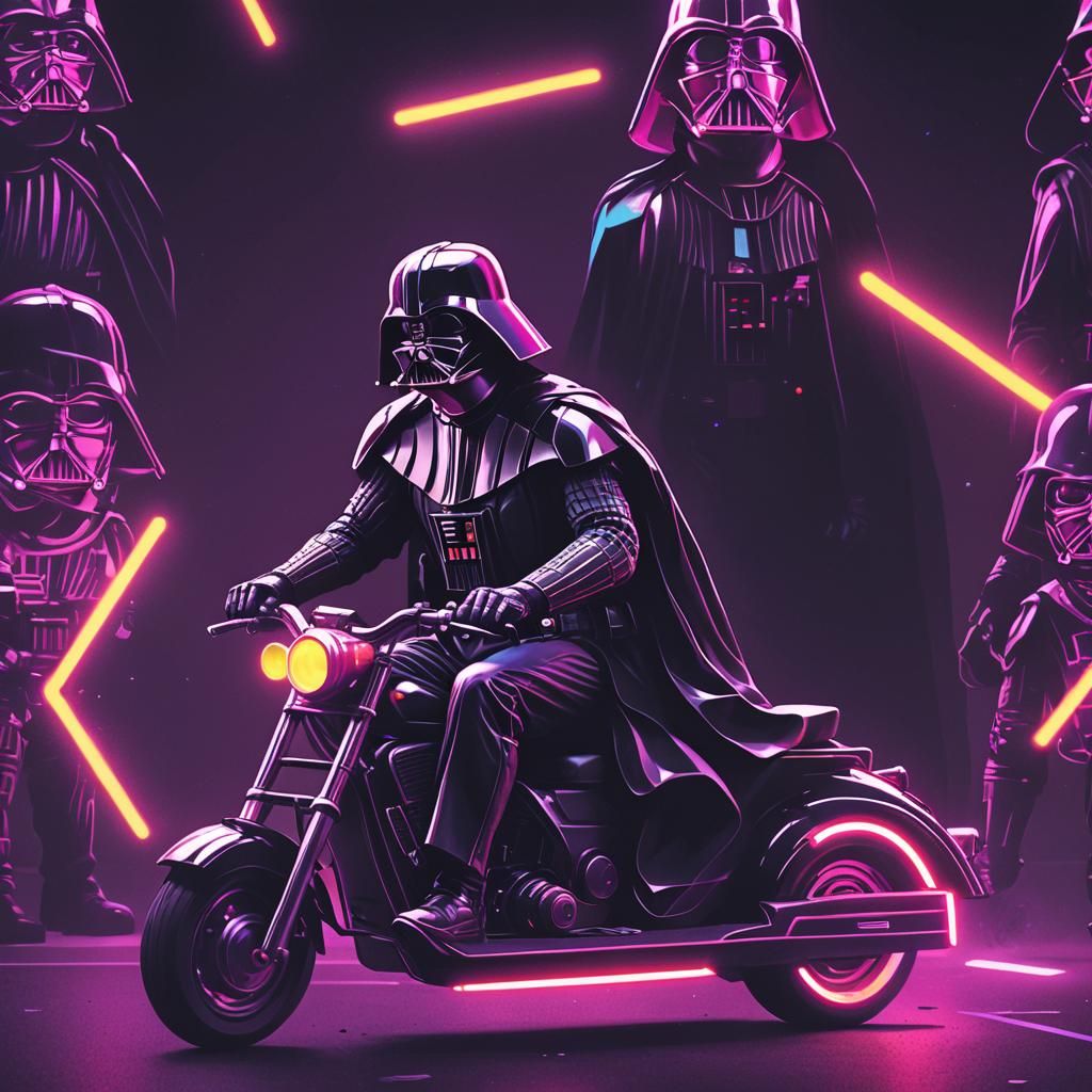Darth Vader on Scooter in Synthwave Style