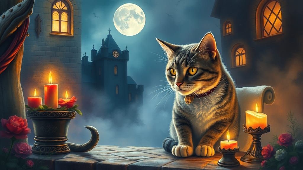 Vampire Cat's Day in Saturated Watercolor Style