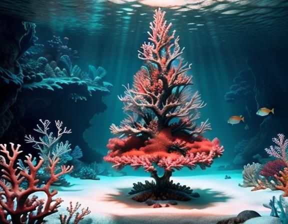 Mermaid Decorates Coral Christmas Tree Underwater