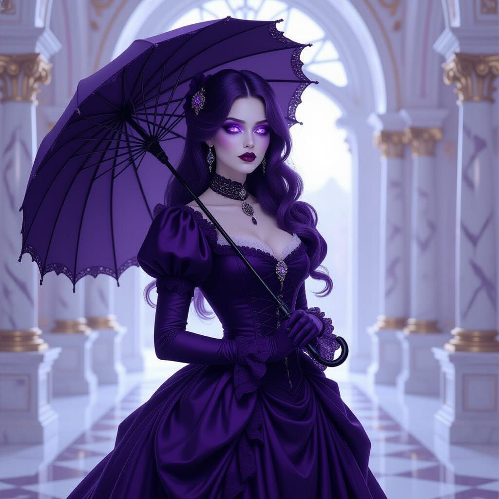 Ethereal Woman in Victorian Dress with Purple Accents