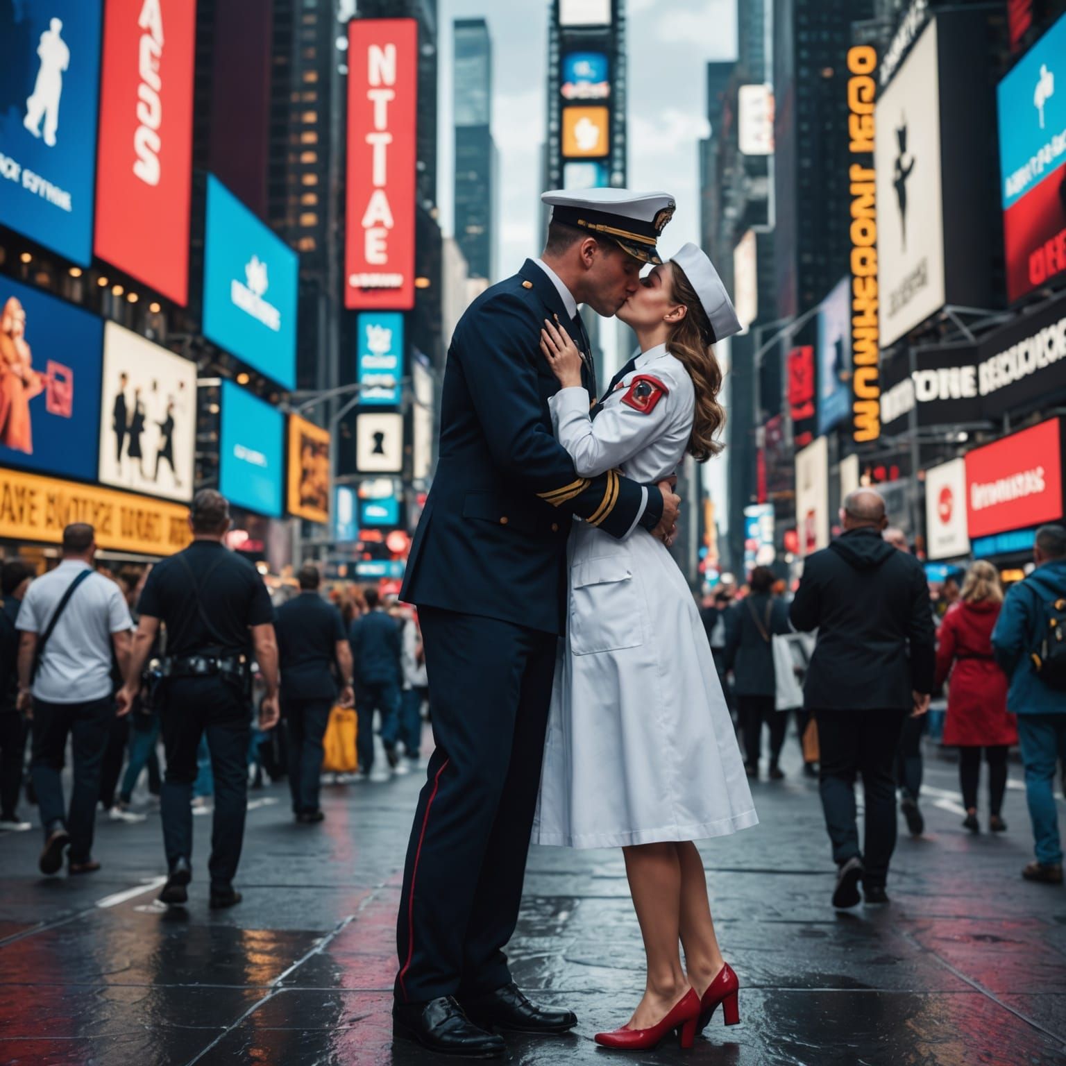 Navy Officer's Kiss in Times Square: Digital Art