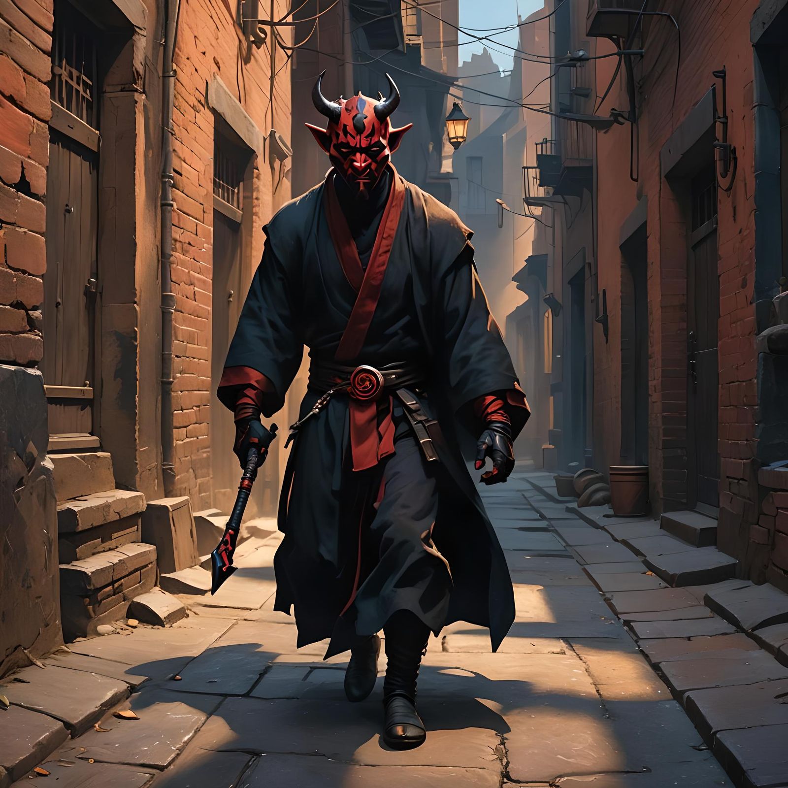 Darth Maul Tiefling Monk Criminal in Detailed Matte Painting