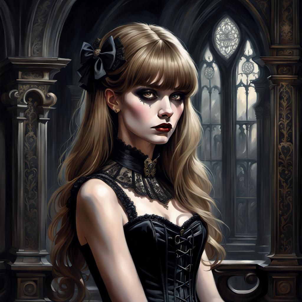 Dark blonde wearing a corset dress