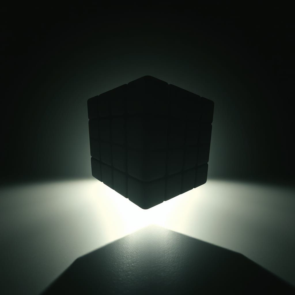 Hyper-Realistic Shadow Rubik's Cube in Eerie Light