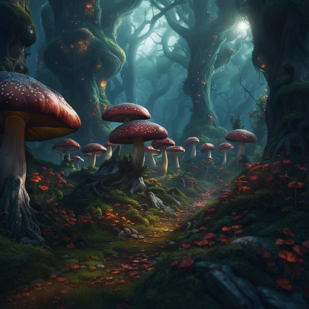 Enchanted Forest of Giant Mushrooms: Fantasy Concept Art