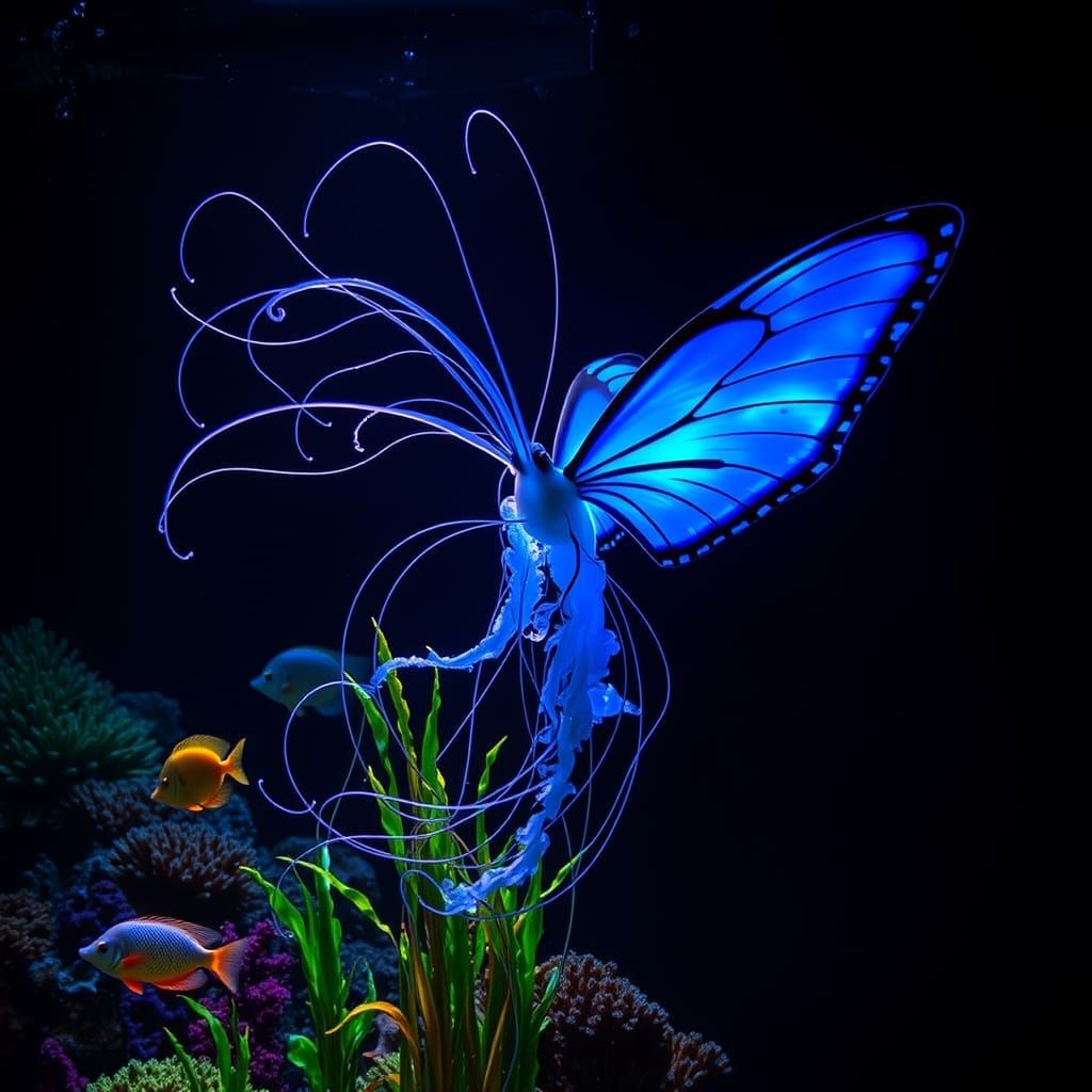 Bioluminescent Butterfly-Jellyfish in Tropical Lagoon