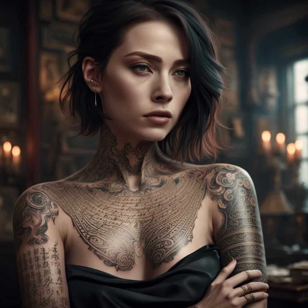Woman with Calligraphy Tattoo: Digital Matte Painting
