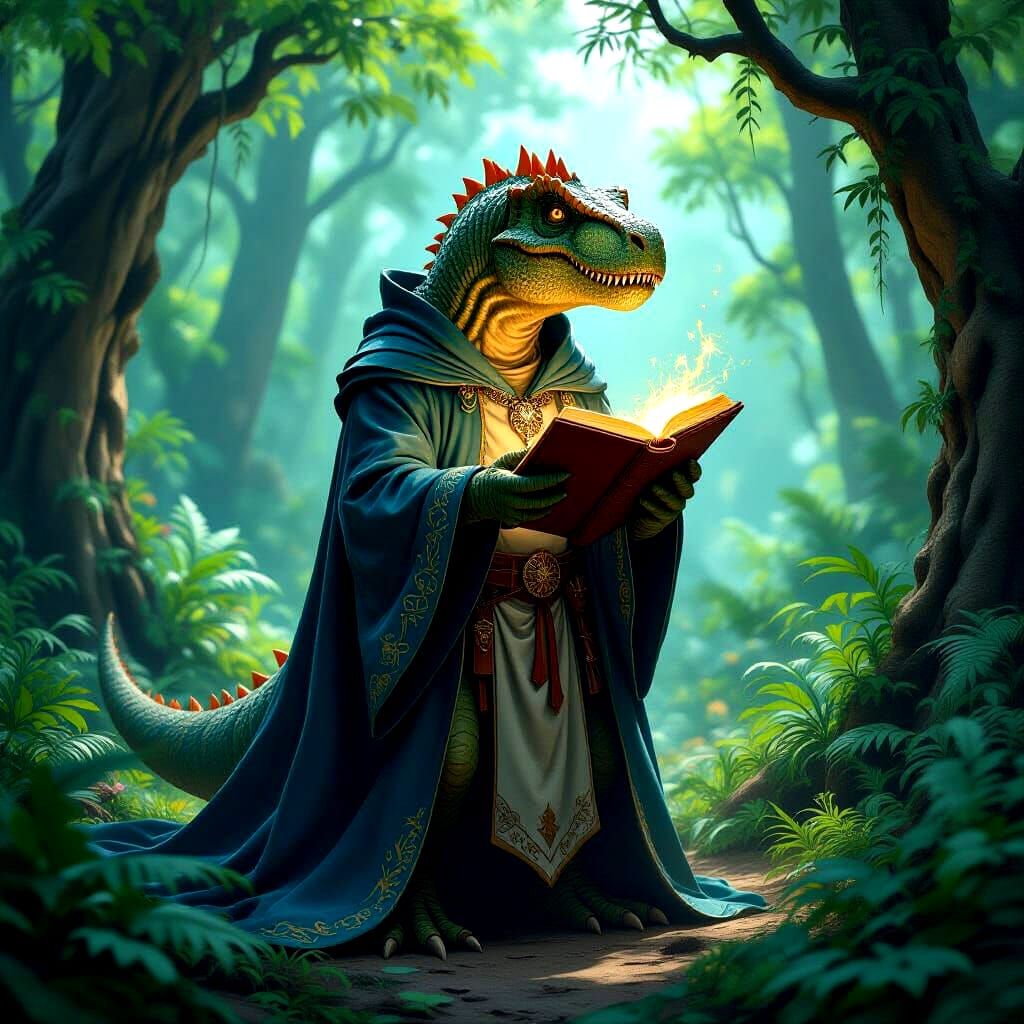 Wizard T-Rex in Prehistoric Forest