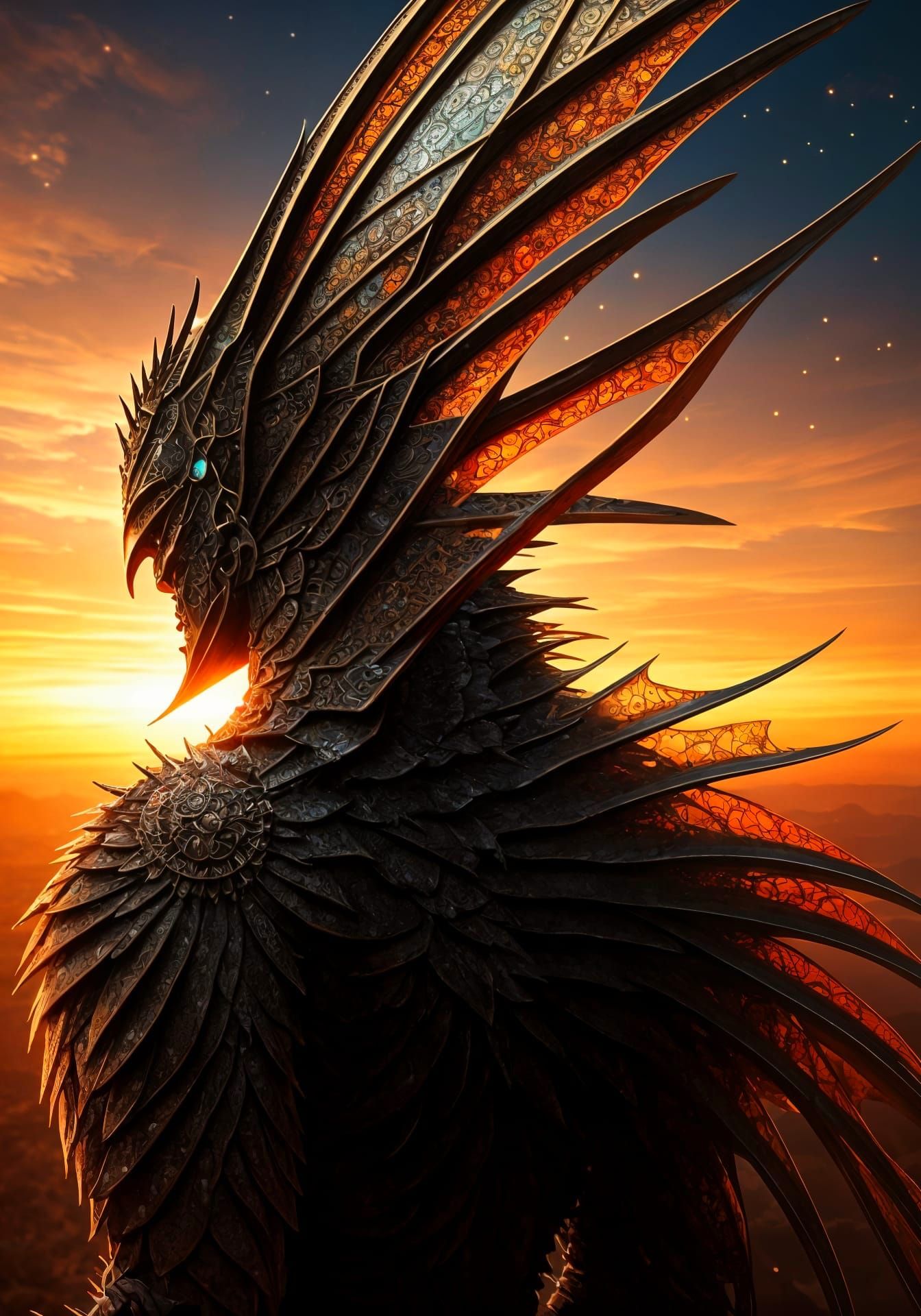 Steampunk Cyberpunk Wings with Stained Glass Effect