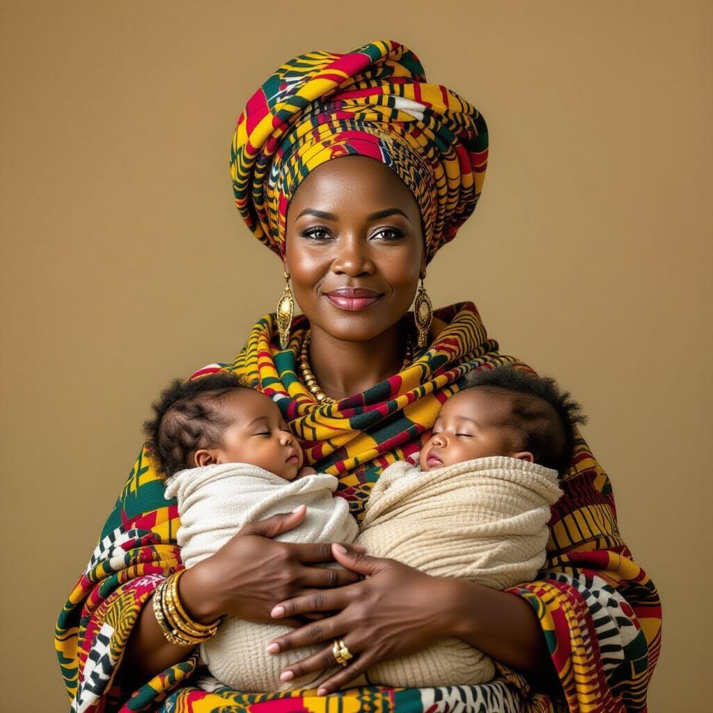 African Mother Protects Glowing Twin Infants
