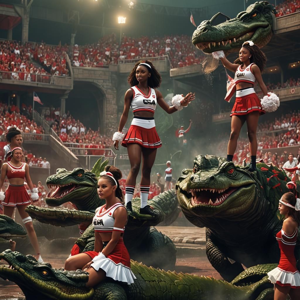 UGA Cheerleader Stands Boldly on Alligator