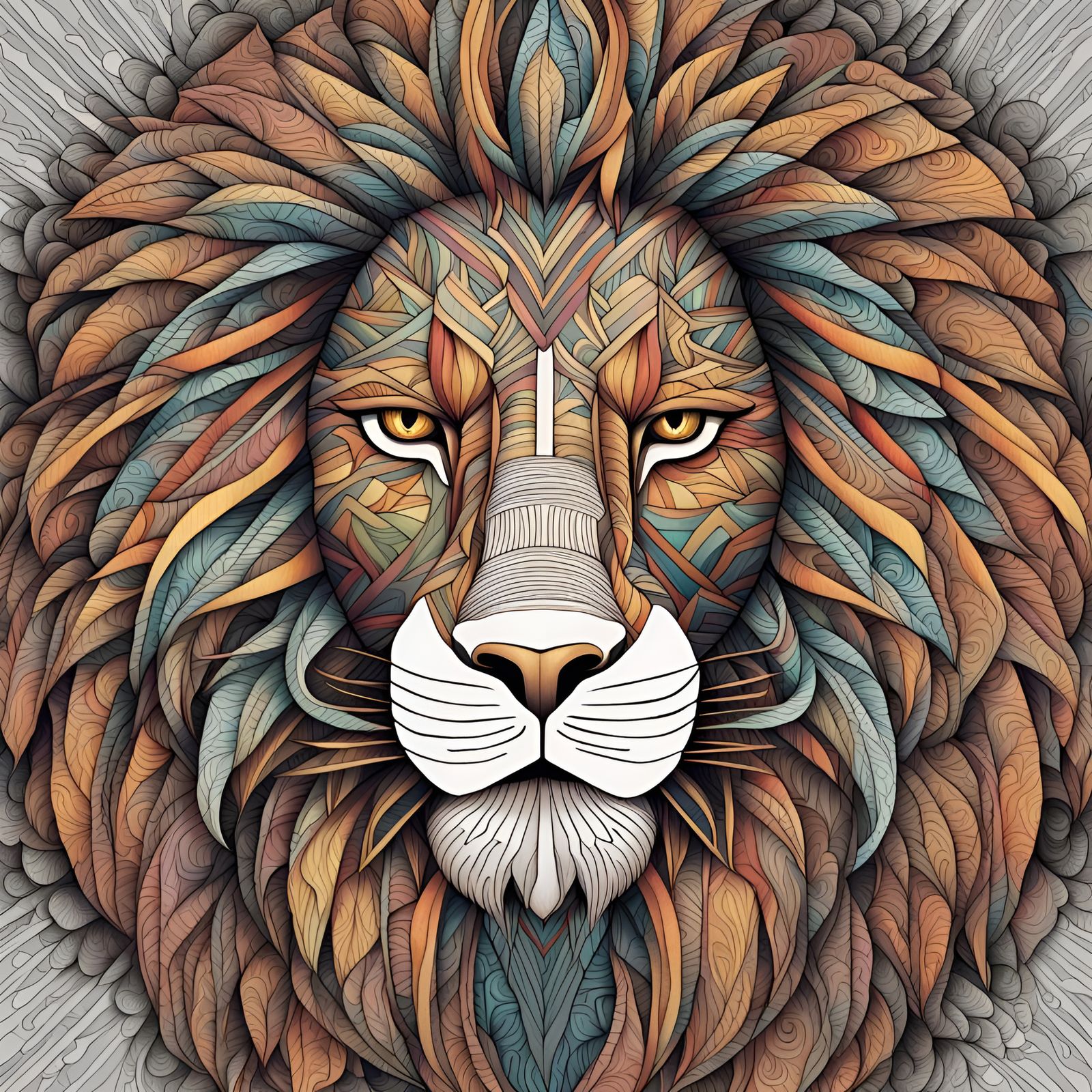 Fearless Majesty: Lion's Line Art and Mandala