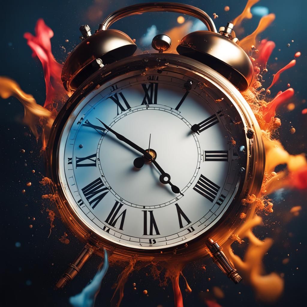 Hyperrealistic Clock Strikes Midnight in Splash Art