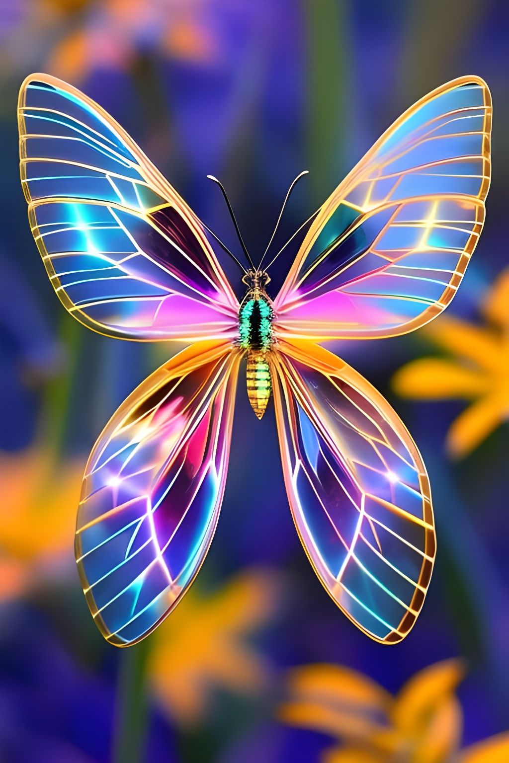 Bioluminescent Glasswinged Butterfly: Holographic Digital Ar...