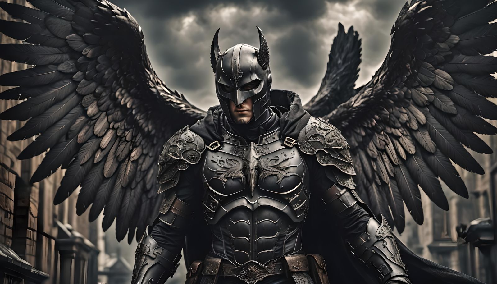 Dramatic Dark Angel Knight in Hyperrealistic Style