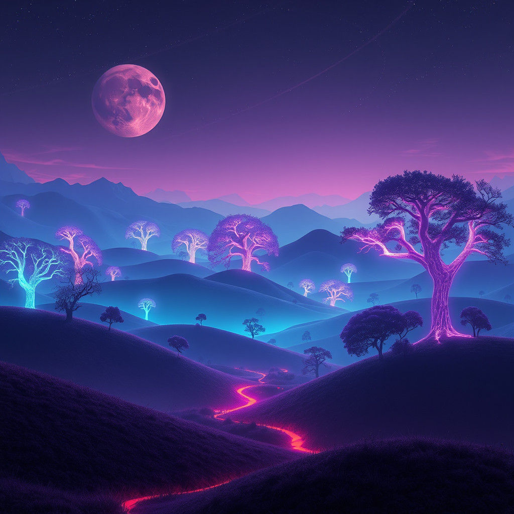 Ethereal Nightscape in Cyberpunk Art Style