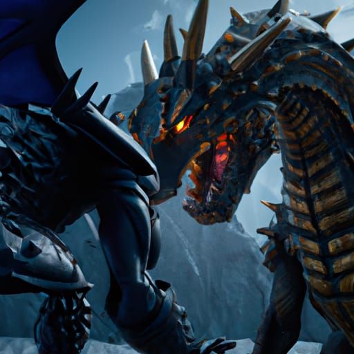 Dragon and Knight Battle: Dark Fantasy Art