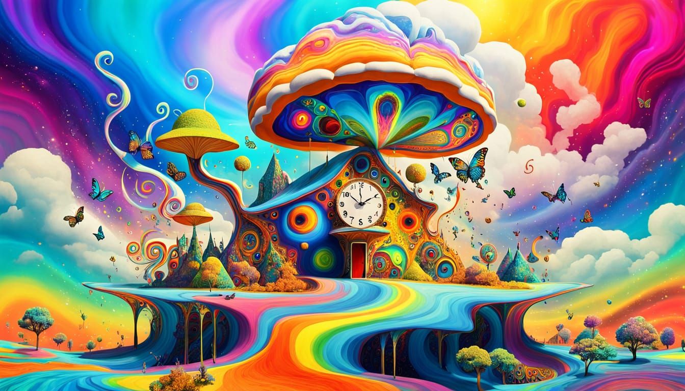 Rainbow Butterfly in Psychedelic Surrealism