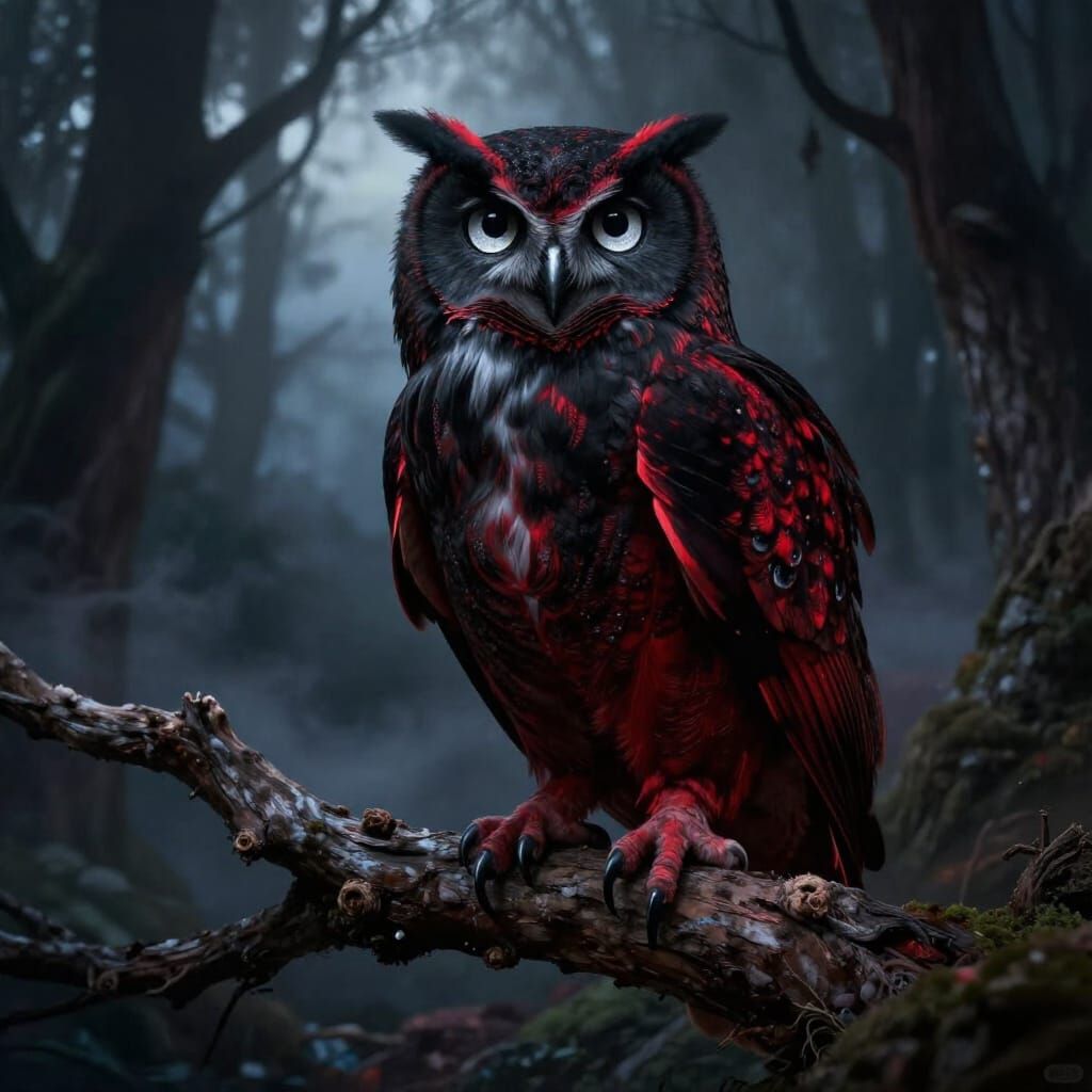 Majestic Black Owl with Silver Eyes in Dark Fantasy Style