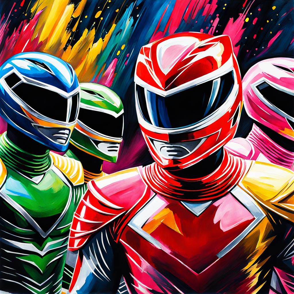 Power Rangers in Gouache Style Watercolor