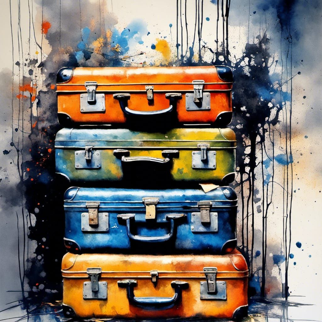 Entangled Suitcases in Graffiti Art Style