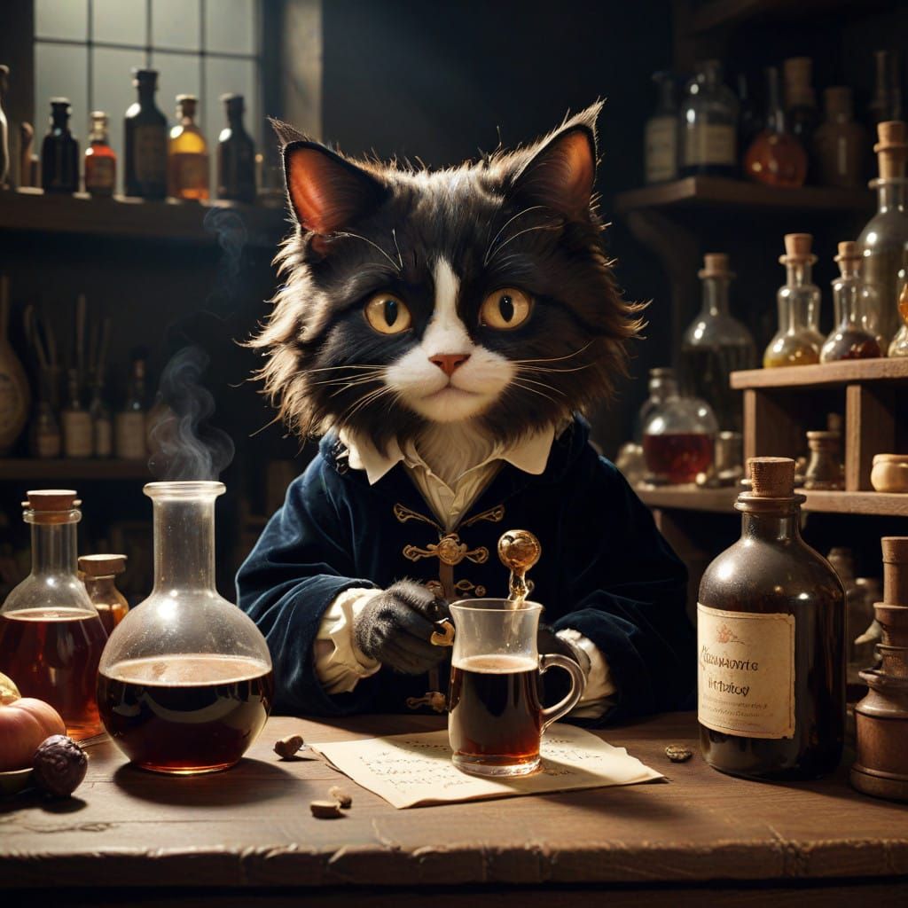 A Moody Laboratory Scene in Dark, Whimsical Style