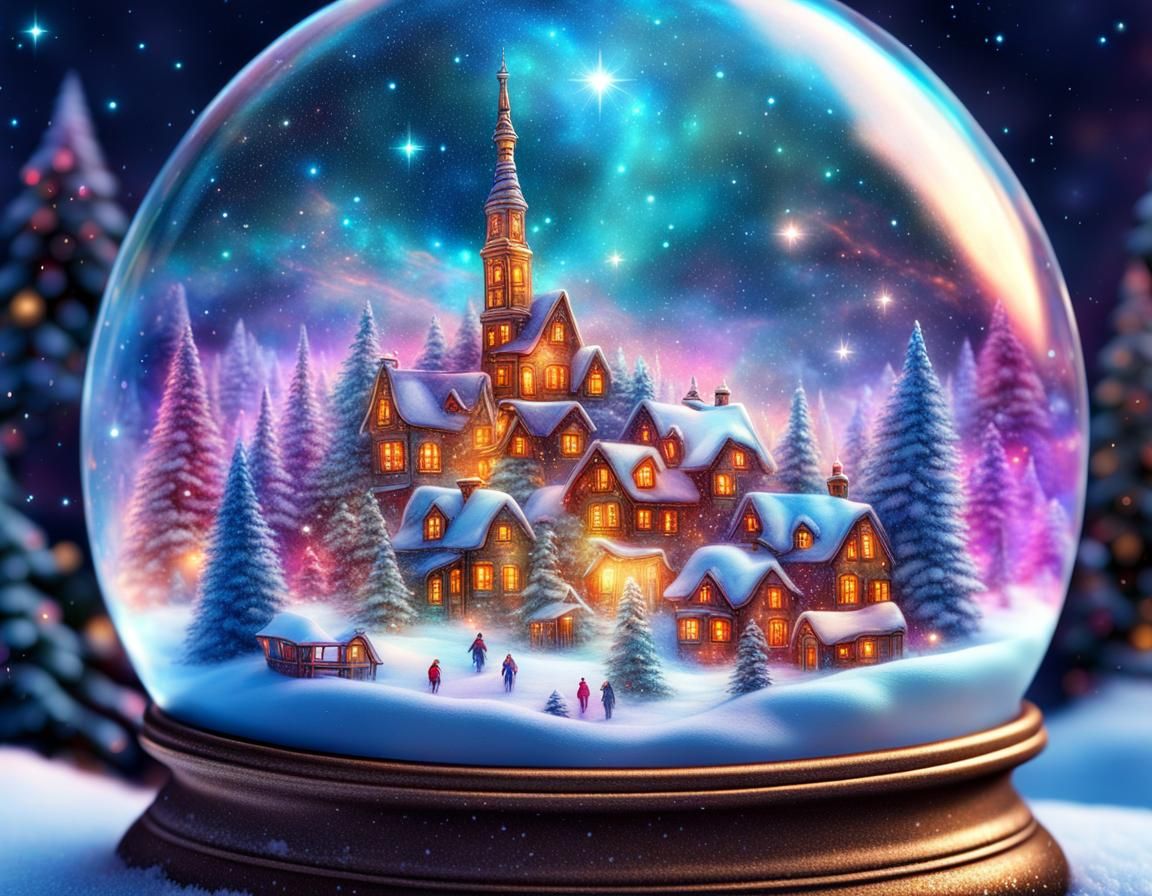 Christmas Village in Snow Globe, Visionary Art