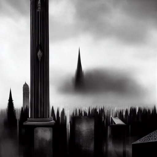 Monochrome Surrealism: Goth Model Amidst Ancient Futuristic ...