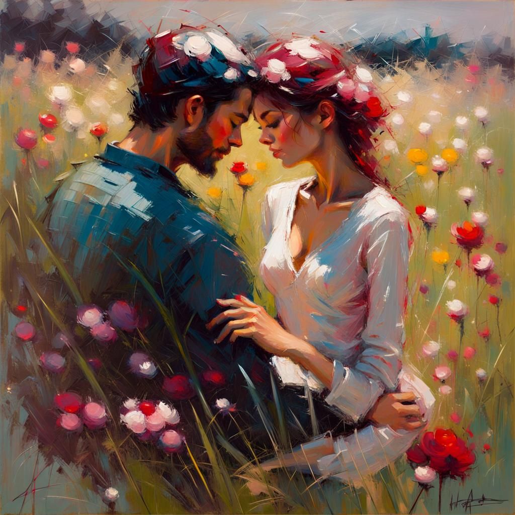 Couple in Flower Meadow, Asencio Style