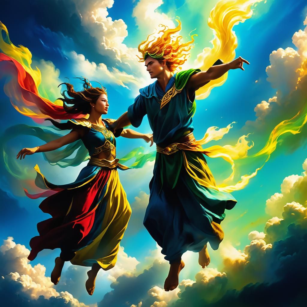 Air Elemental Dances in a Colorful Sky