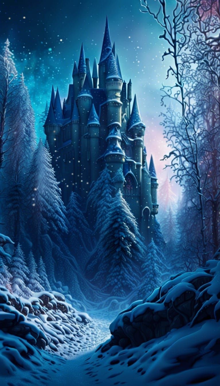 Winter Snow Scene in a Fantasy Forest