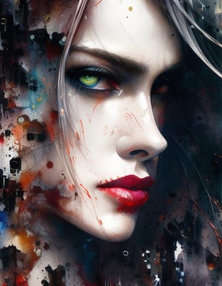 Uma Thurman as Black Widow: Manga Watercolor Illustration