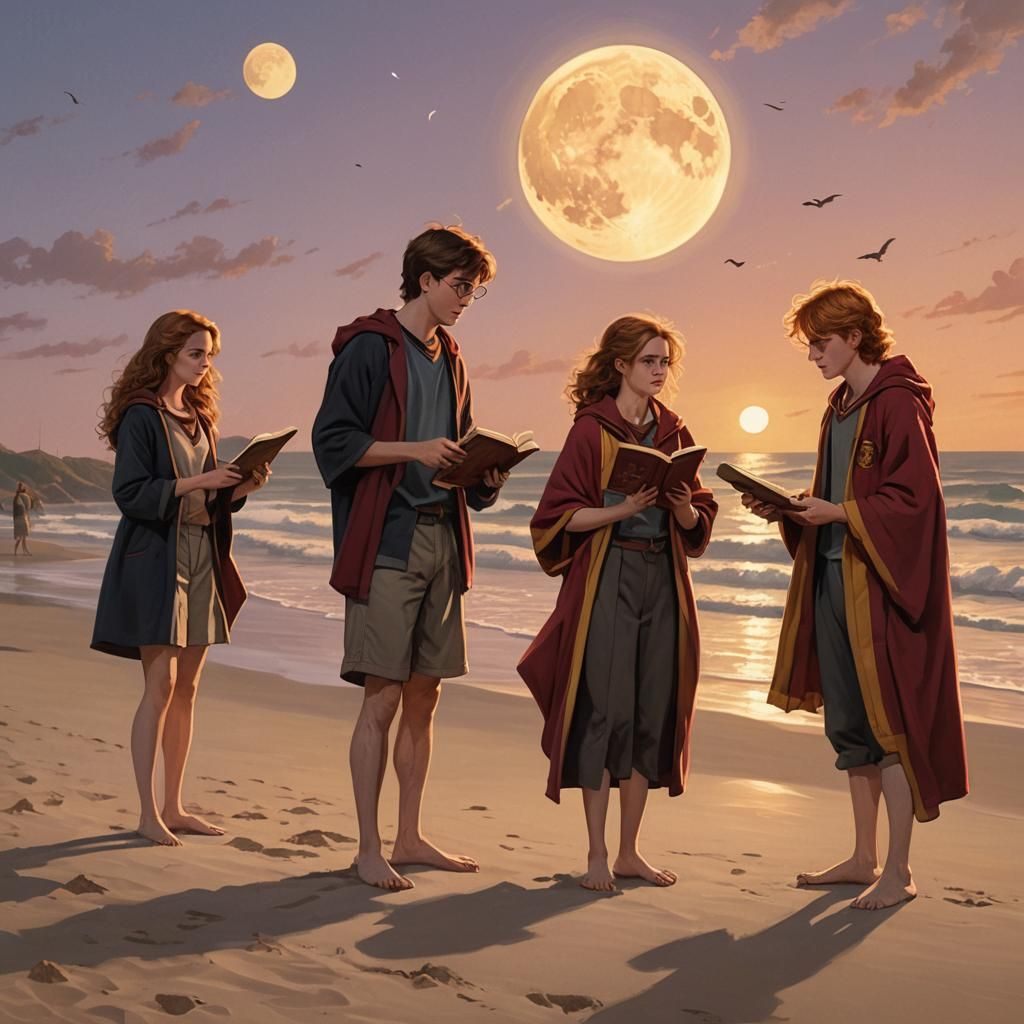 Harry Potter Trio on Mystical Beach, Magical Realism