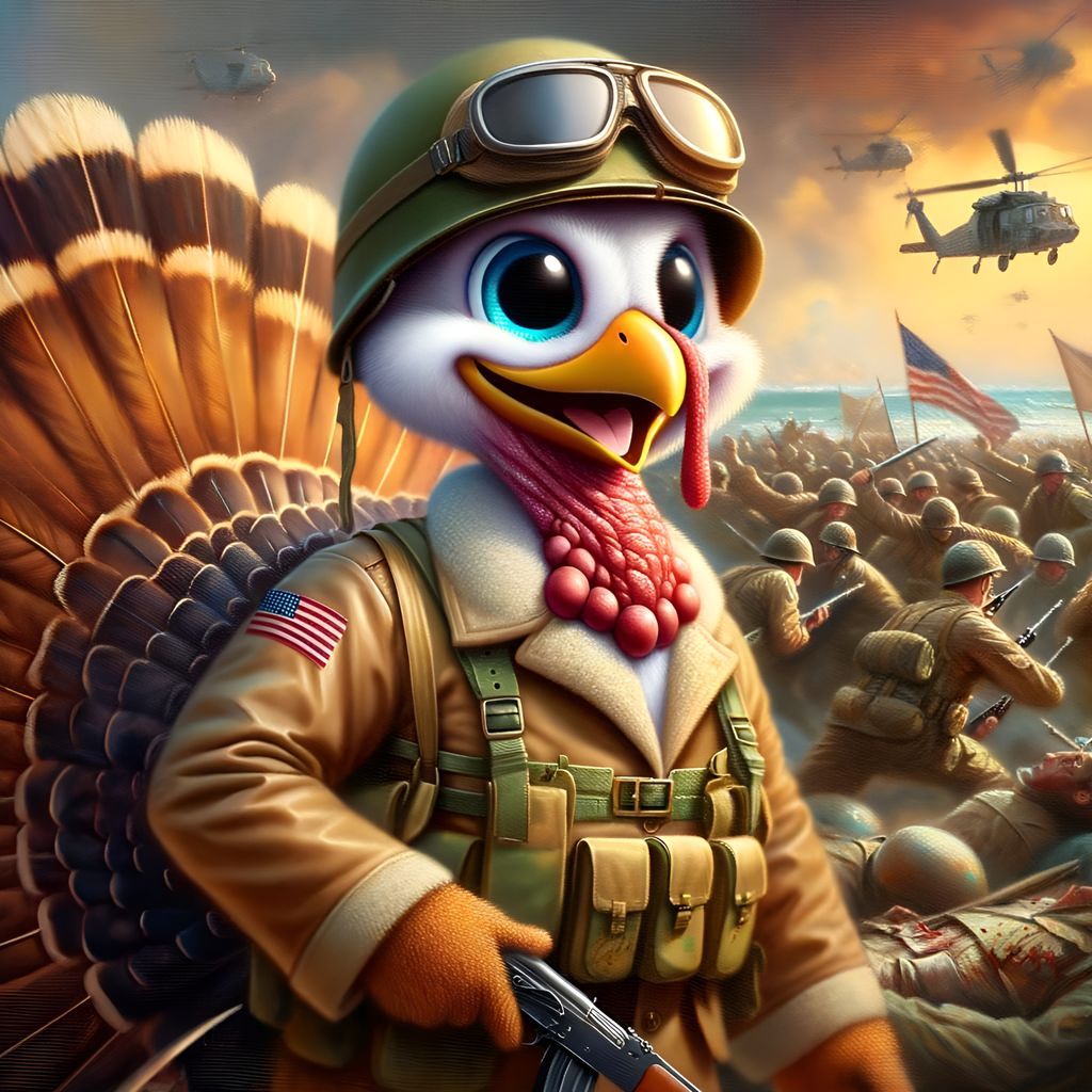 Cartoon Turkey Freedom Fighter in Oil Painting Style