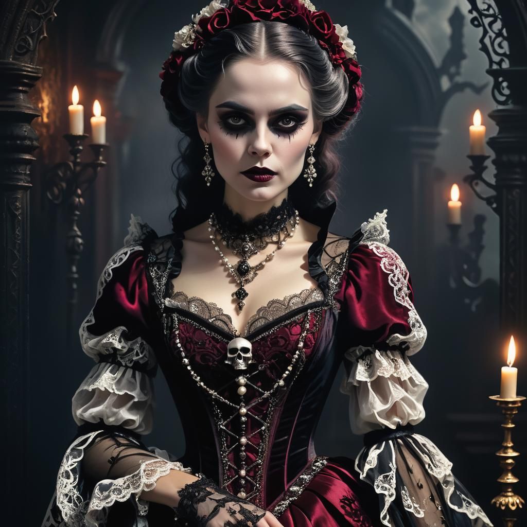 Gothic Rococo Woman in Opulent Baroque Painting