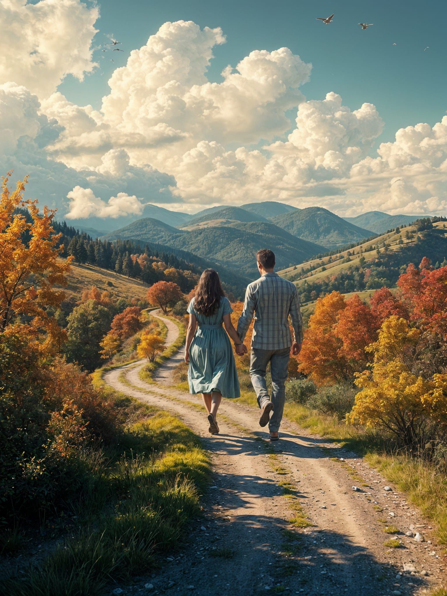 Romantic Couple Stroll in Autumn Forest